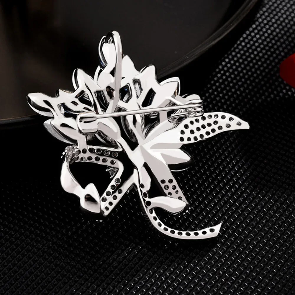 Luxury Design Blue Crystal Bauhinia Bouquet Brooches Women Rhinestone Brooch Clothing Accessories Jewelry Gifts for Daily Wear