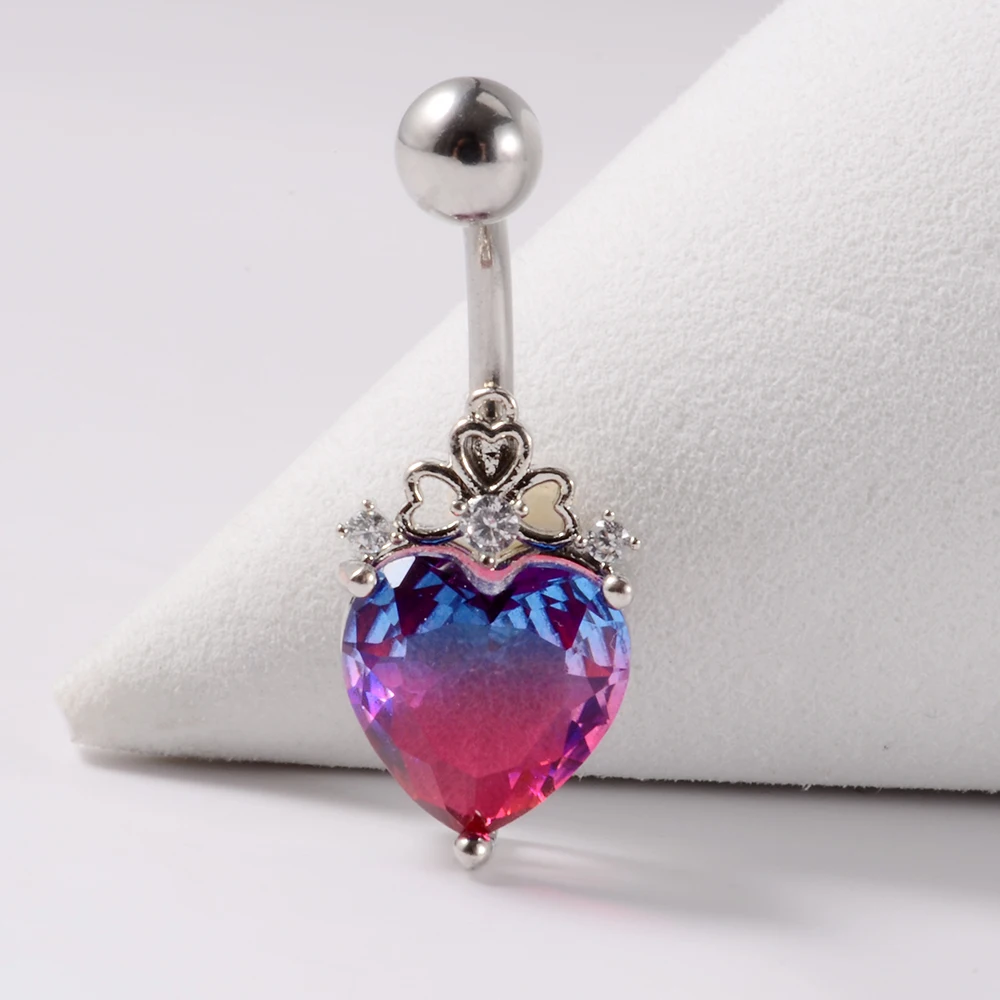1PCS/Lot Surgical Steel Multicolor Belly Button Piercing 14G Heart Belly Piercing Zircon Navel Ring Cute Belly Bar