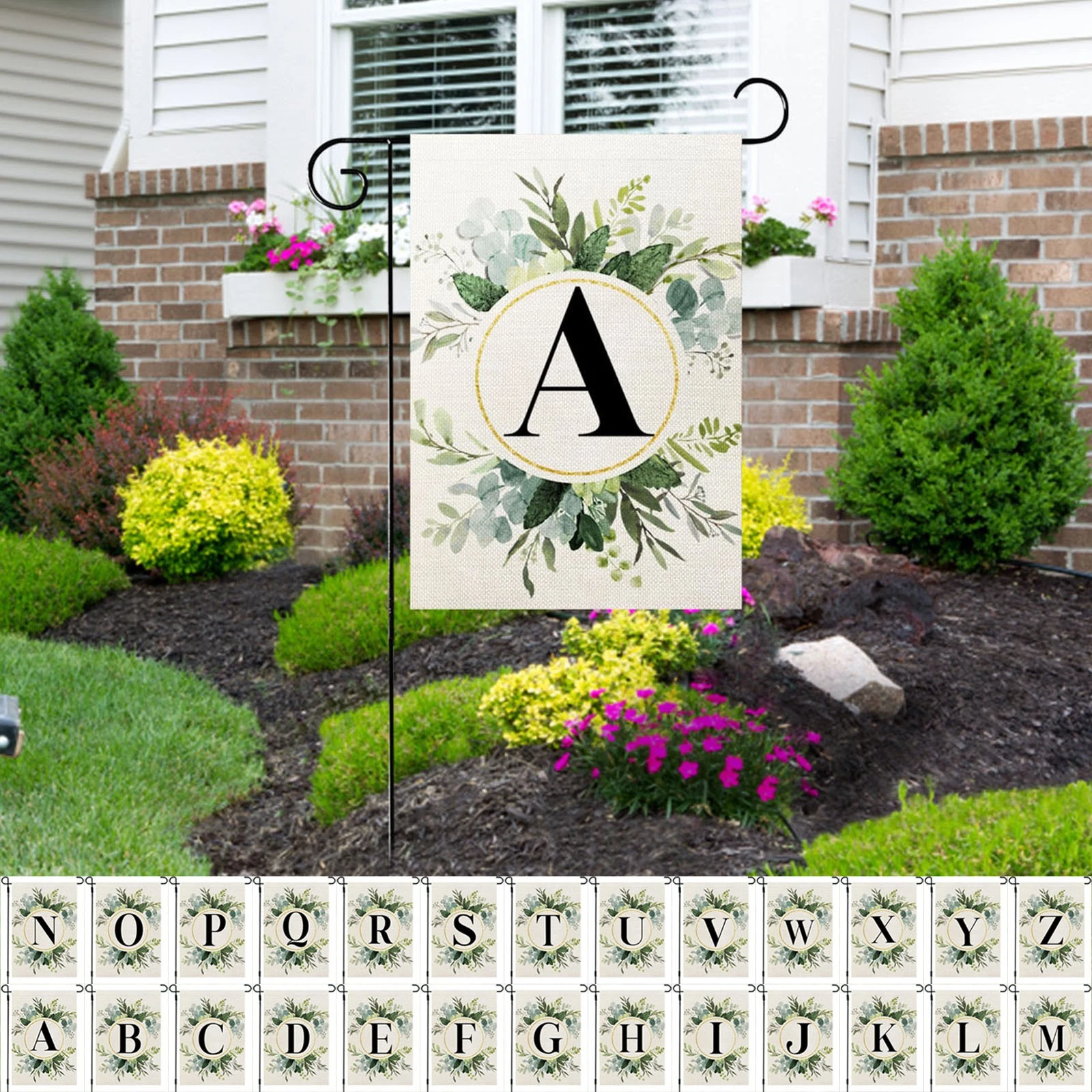 30*45cm Floral Letter Double-sided Printed Garden Flag, Garden and Courtyard Outdoor Decorative Banners Flags