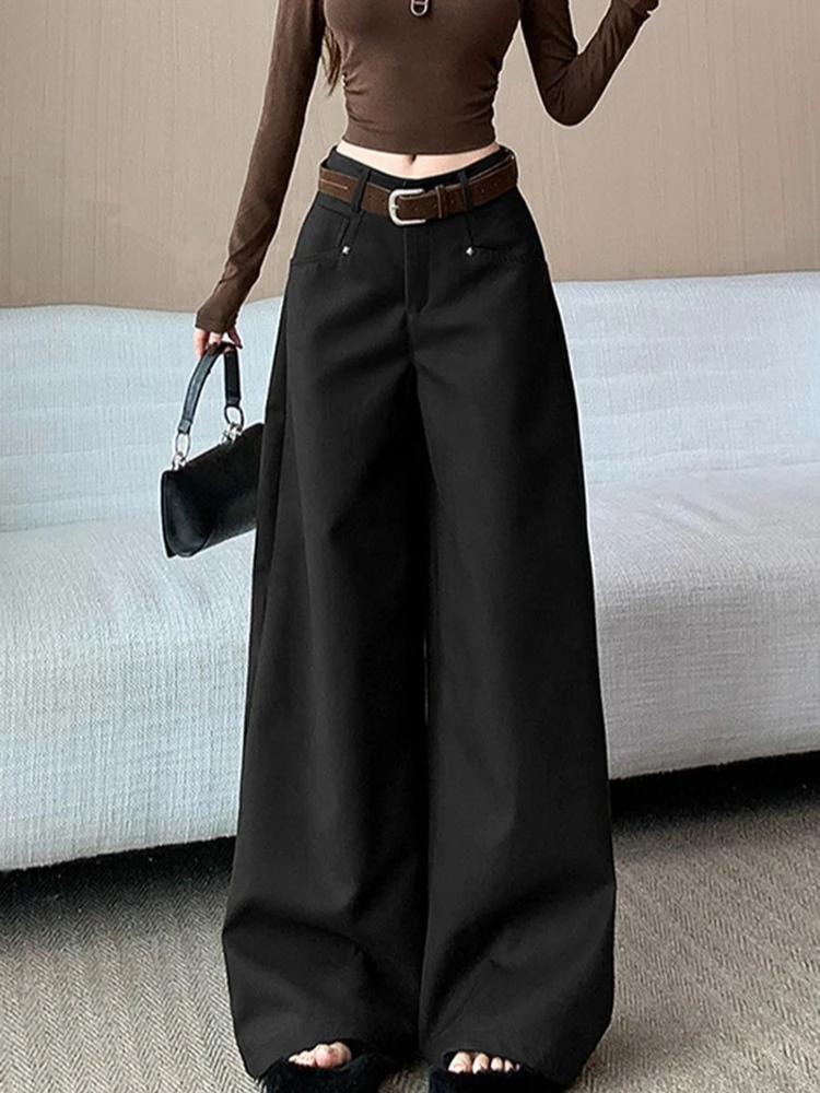 Damen im Herbst und Winter, hoch taillierte, lässige, modische und vielseitige Hose, lockere, bodenlange Hose mit geradem Bein