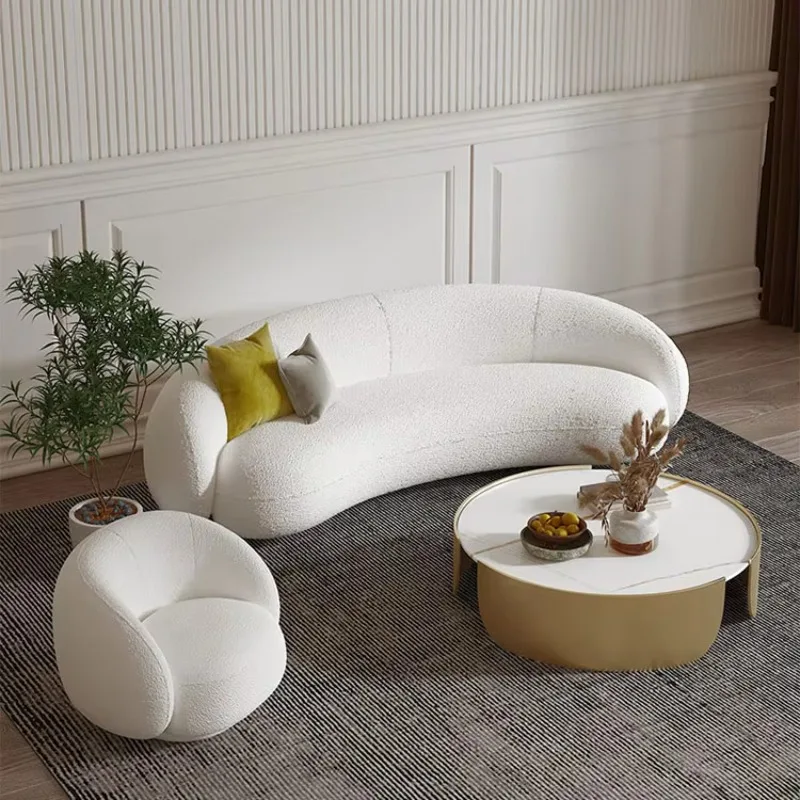 

Nordic Modern Arc Three-seat Sofa Combination Office Lamb Wool Studio Reception Sofa Coffee Table Combination