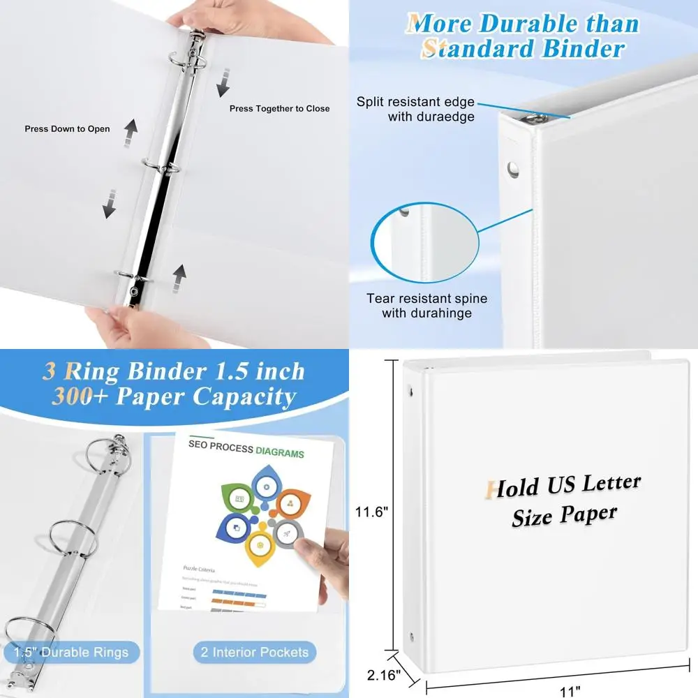 

Кольцевой переплет 1.5 дюйма, 24 штуки в упаковке, формат Letter, белый, прочный органайзер с 3 кольцами