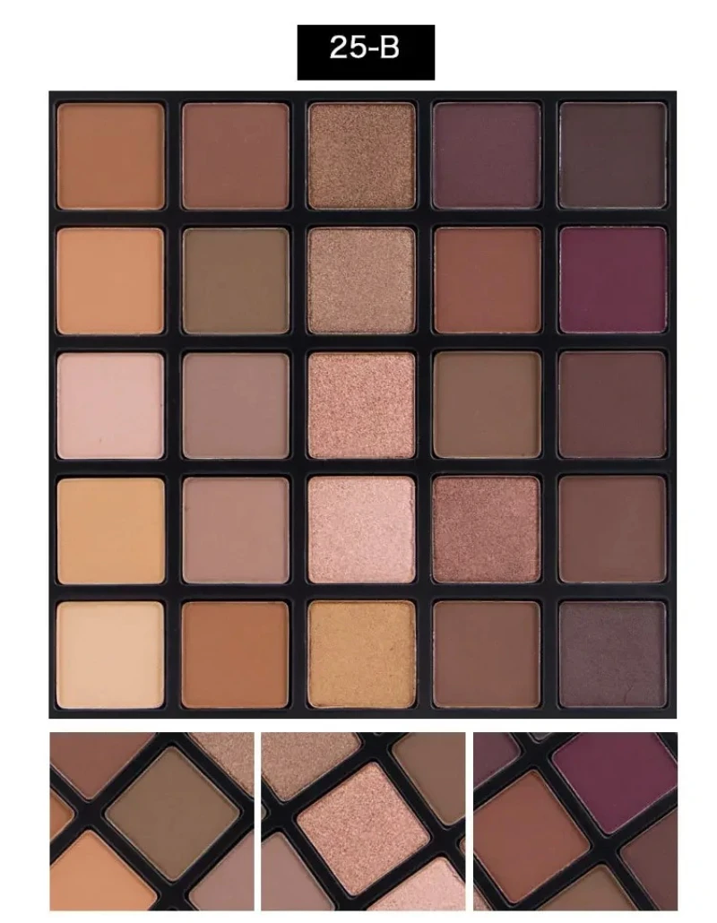 Sombra de ojos de 25 colores, paletas compactas de sombra de ojos desnuda, maquillaje metálico, brillo y materia, kit de sombra de ojos ahumada y cálida PE25