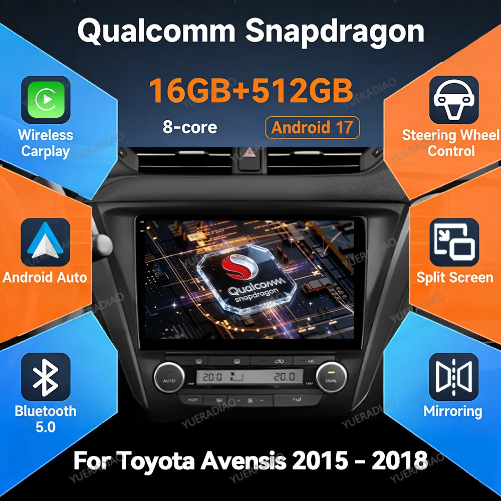 Android 17 Car Radio For Toyota Avensis 3 2015 - 2018 GPS NAVI 2DIN Multimedia Video Player 4G WIFI Qualcomm BT QLED Head Unit