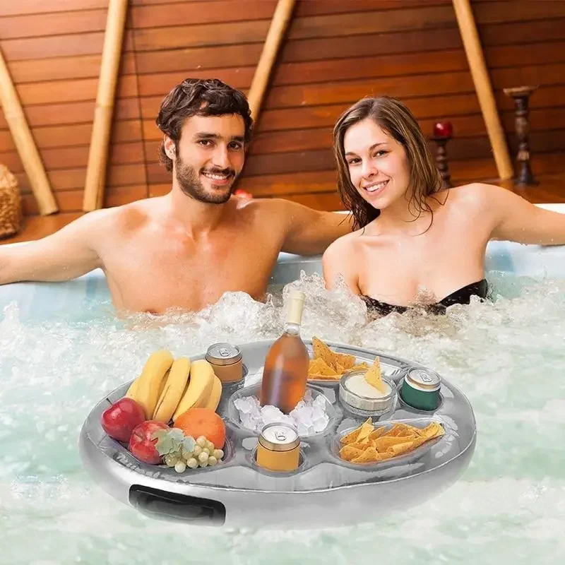 Floating Food Holder Floating Tray Inflatable Floating Drink Holder With 8 Holes Large Capacity Drink Float For Pools And Hot