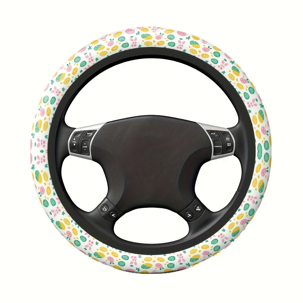 1pc Easter-Themed Steering Wheel Cover with Bunny, Chicks, Eggs Spring Flowers Pastel Pink/Yellow/Green Fit Car Steering Wheel view 3
