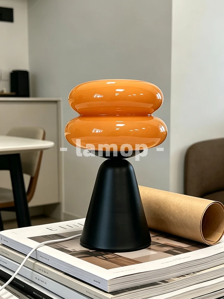 Gloss Orange Double Flat Oval Candy Conical Base Table Lamp Urban Minimal 3 Tone Soft Light Piano Window Desk Decor Lamp