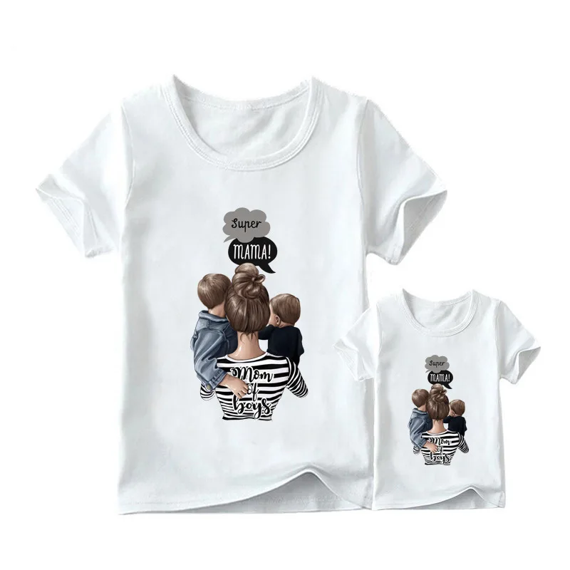 

Family Summer New Parent-child T-shirt Mother's Day Mother's Love Series Short-sleeved Tshirt White Mother and Daughter Clothes