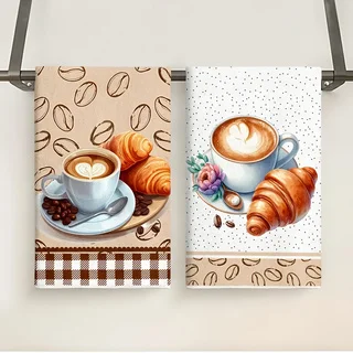 2-Piece Set of Coffee and Bread Themed Kitchen Towels, Dish Towels, Hand Towels, Kitchen Decorative Towels, Neighbor Gifts, Sweet Housewarming Gifts for Friends, Mom Gifts, Friend's Birthday Gifts.