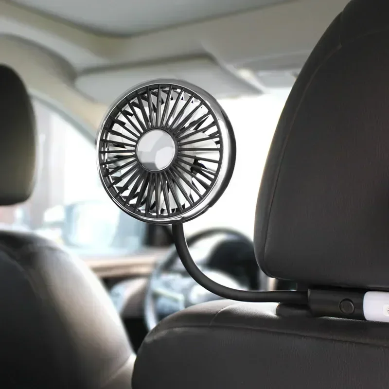 Car USB Fan Dual Head Cooling Air Hose Fan for Backseat 360°Rotation 3-Speed Auto Headrest Fan For Rear Seat Amagi