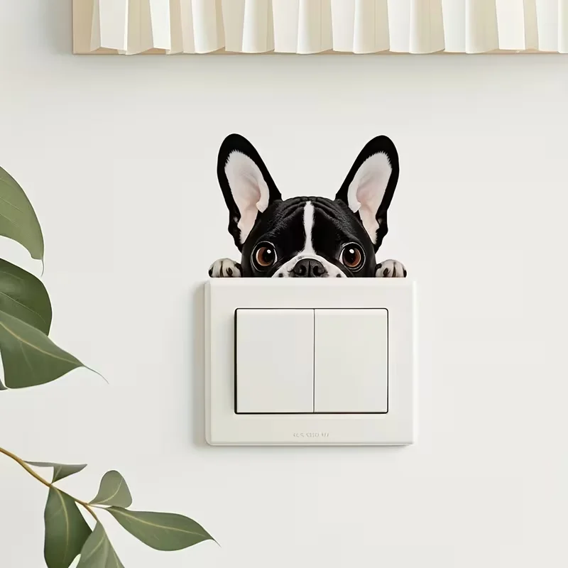 1 piece of French bulldog switch sticker - bathroom self-adhesive wall sticker, easy to clean home decoration accessory