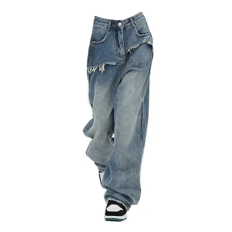 

plus Size Women's Vintage Straight Leg Jeans Frayed Hem Slimming Effect Special Large Size 200 Pou Autumn Collection