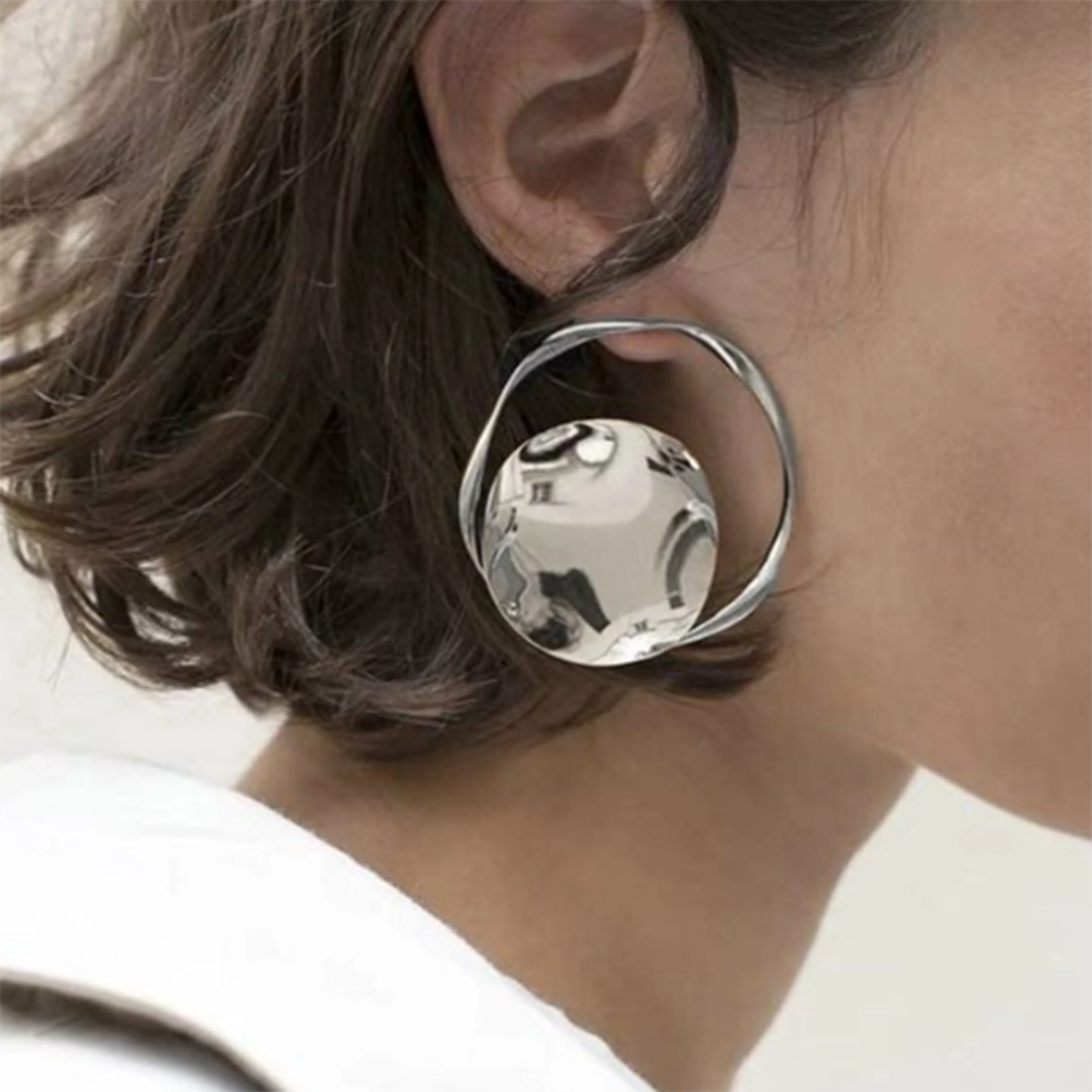 

AIKOER Minimalist Stainless Steel Smooth Surface Exaggerated Round Earrings Hollow Earrings Women's Accessories Party Gifts