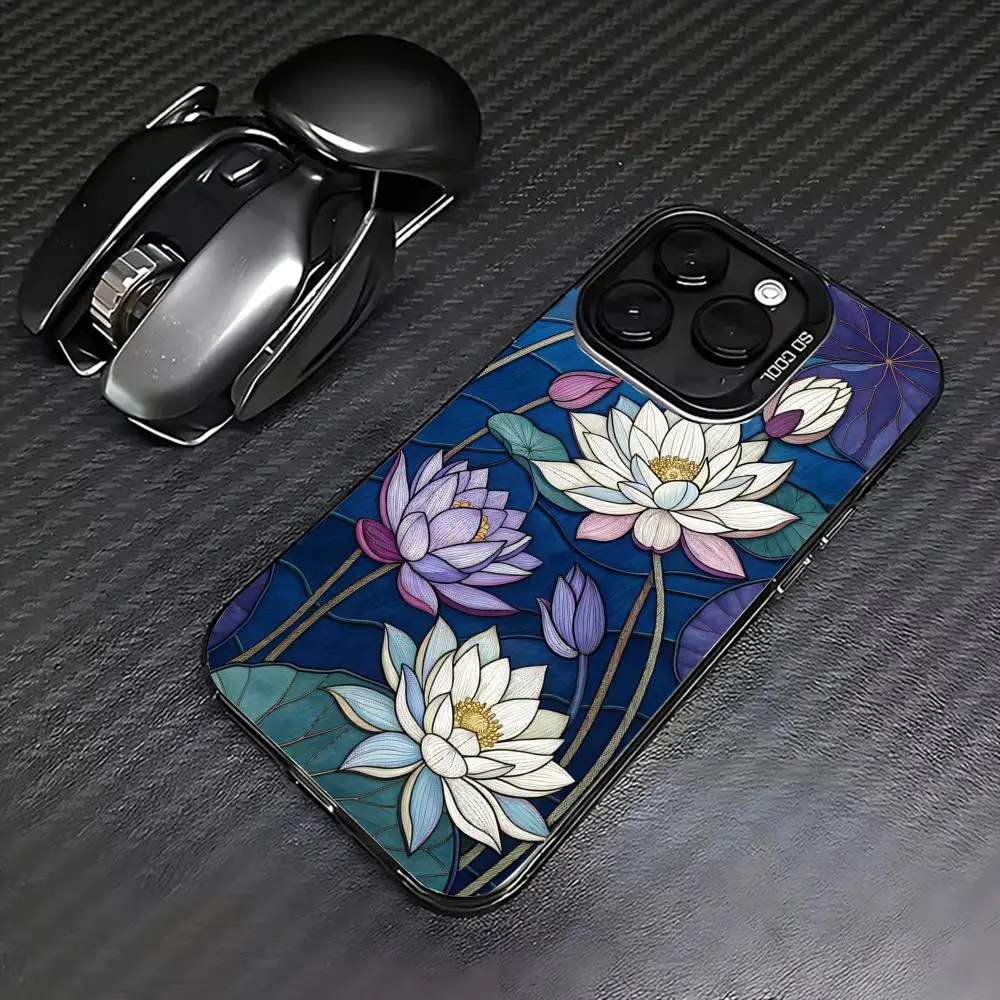 

Spliced lotus flower phone case for iPhone 16 15 14 13 12 11 Pro/ Max/Plus shock-proof rear cover anti-fingerprint