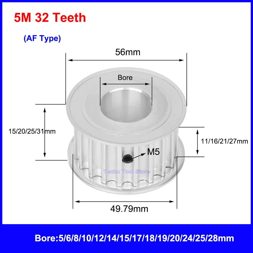 1PCS HTD 5M Timing Pulley 32 Teeth 34 Teeth Synchronous Belt Wheel Width 11/16/21/27mm Bore 5mm-28mm Transmission Parts