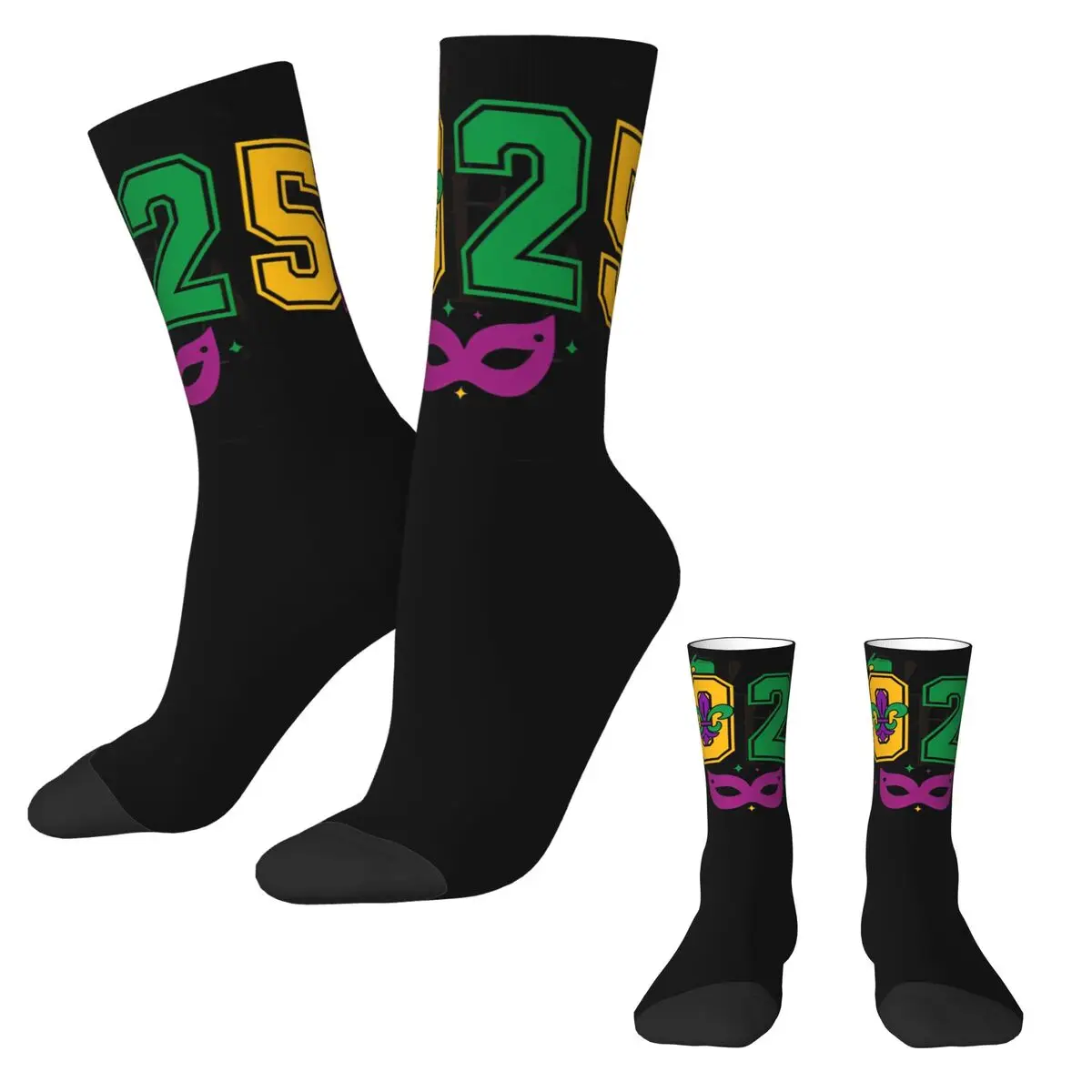 

Mardi Gras 2025 Print Stockings Unisex Men Socks Warm Soft Funny Socks Autumn Skateboard Anti-Slip Printed Socks Present
