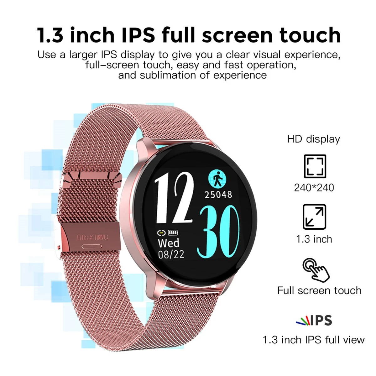 1.3 Inch Full Touch Screen Smart Watch Women Heart Rate Blood Pressure Oxygen Monitor Multi Sport Modes IP67 Waterproof Watches