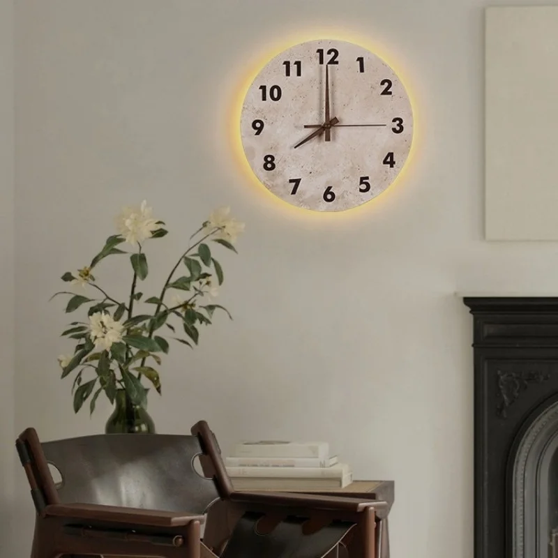 

Creative Clock Wall Light Yellow Cave Stone Chinese Retro Lamps for Living Room Backdrop Decoration Atmosphere Lighting Fixture