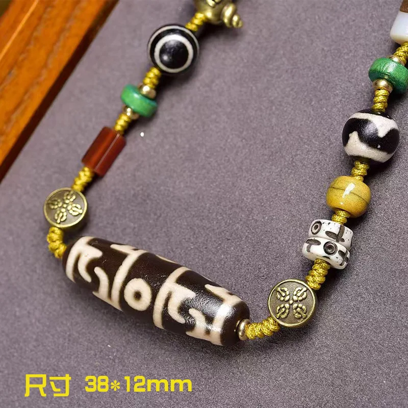 سترة العقيق تسعة العينين Dzi حبة قلادة سلسلة الترقوة حبل مضفر قلادة #4