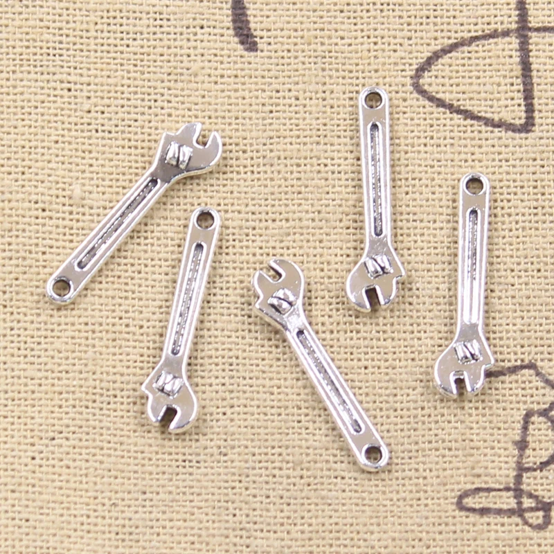 50pcs Charms Tools Wrench Spanner 23x6mm Antique Silver Color Pendants Tibetan Findings DIY Handmade Making Craft