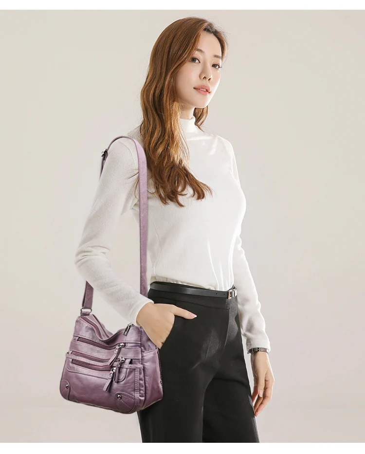 

Multi-zipper, large-capacity, soft leather, fashionable and versatile single-shoulder crossbody bag