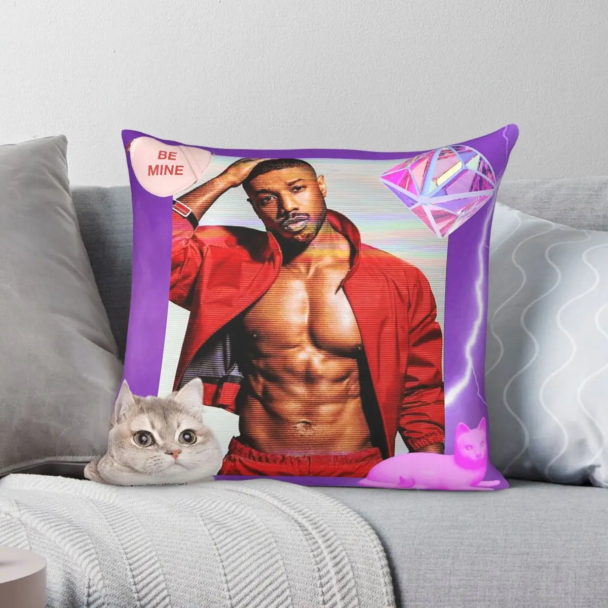 Michael B. Jordan Square Pillowcase Polyester Linen Velvet Printed Zip Decor Pillow Case Room Cushion Cover 45x45