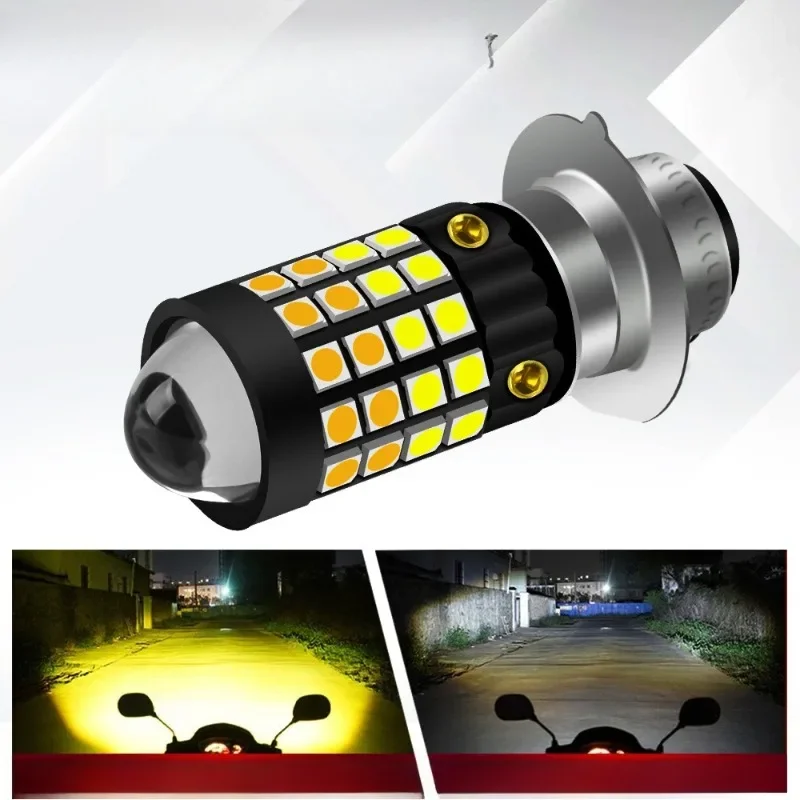 New 12-80v motorcycle LED headlights P15D PH7, dual-color yellow and white motorcycle headlights