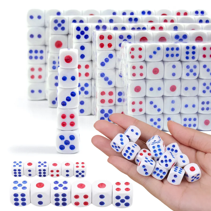 

10/30 шт. пластиковые игральные кубики 10 мм с красными и синими точками, закругленные углы, для вечеринок, настольных интерактивных игр, развлекательные принадлежности XJM