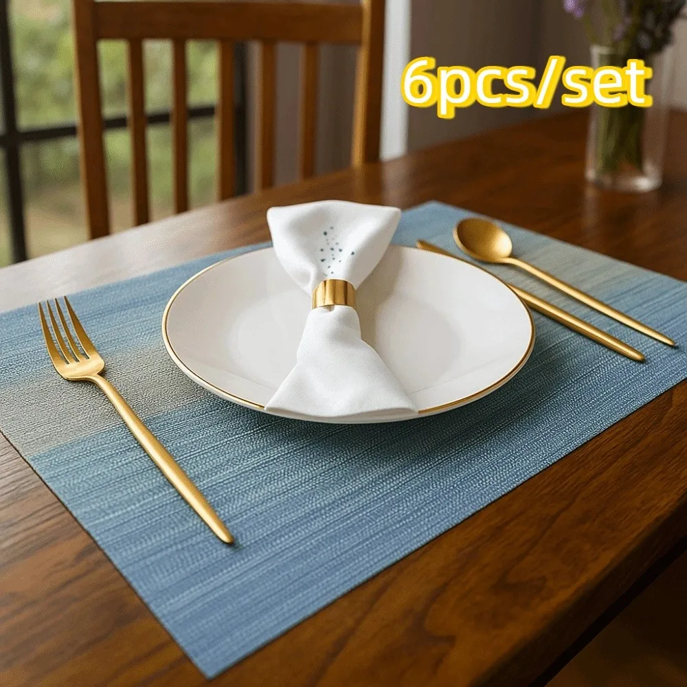 

6Pcs Practical PVC Striped Placemat Non-slip Waterproof Table Mat Dirt-resistant Rectangular Insulation Pad Party