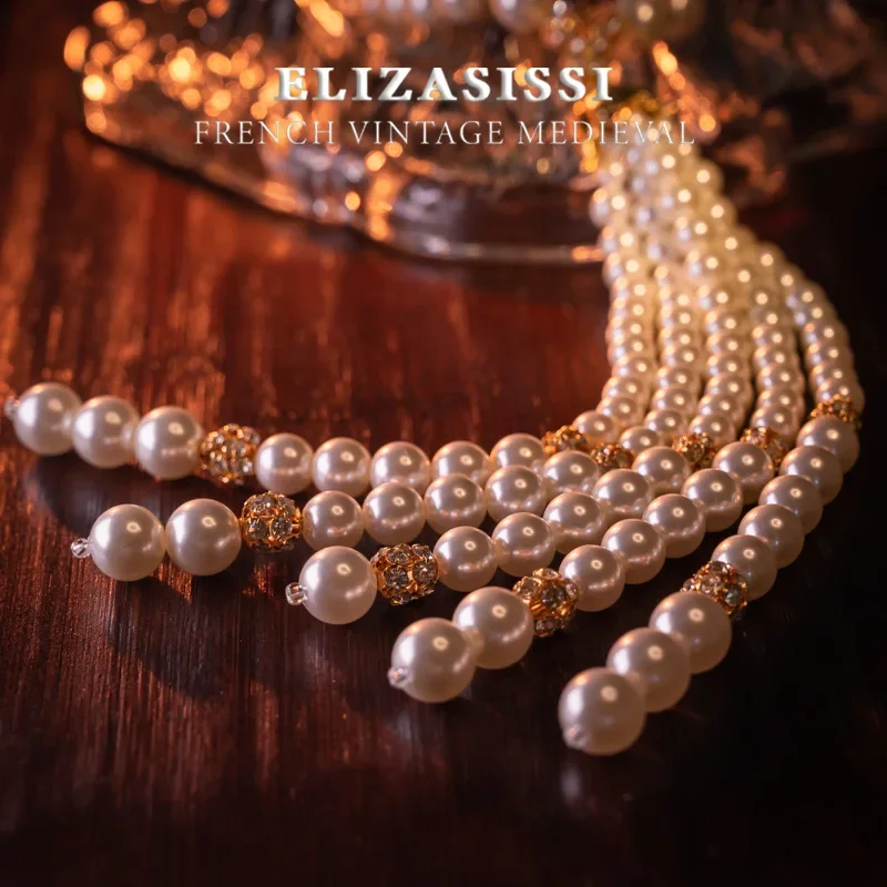 New source manufacturer fashionable medieval, versatile pearl necklace long fringed pendant light luxury temperament