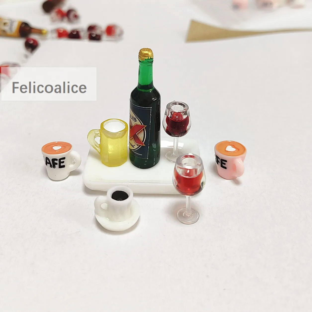 5 Stücke 1:12 Miniatur Kaffeetasse Wein Tasse Bierkrug Weinflasche Glas Modell Puppenhaus Für Möbel Haus Dekor Spielzeug – Detail 6