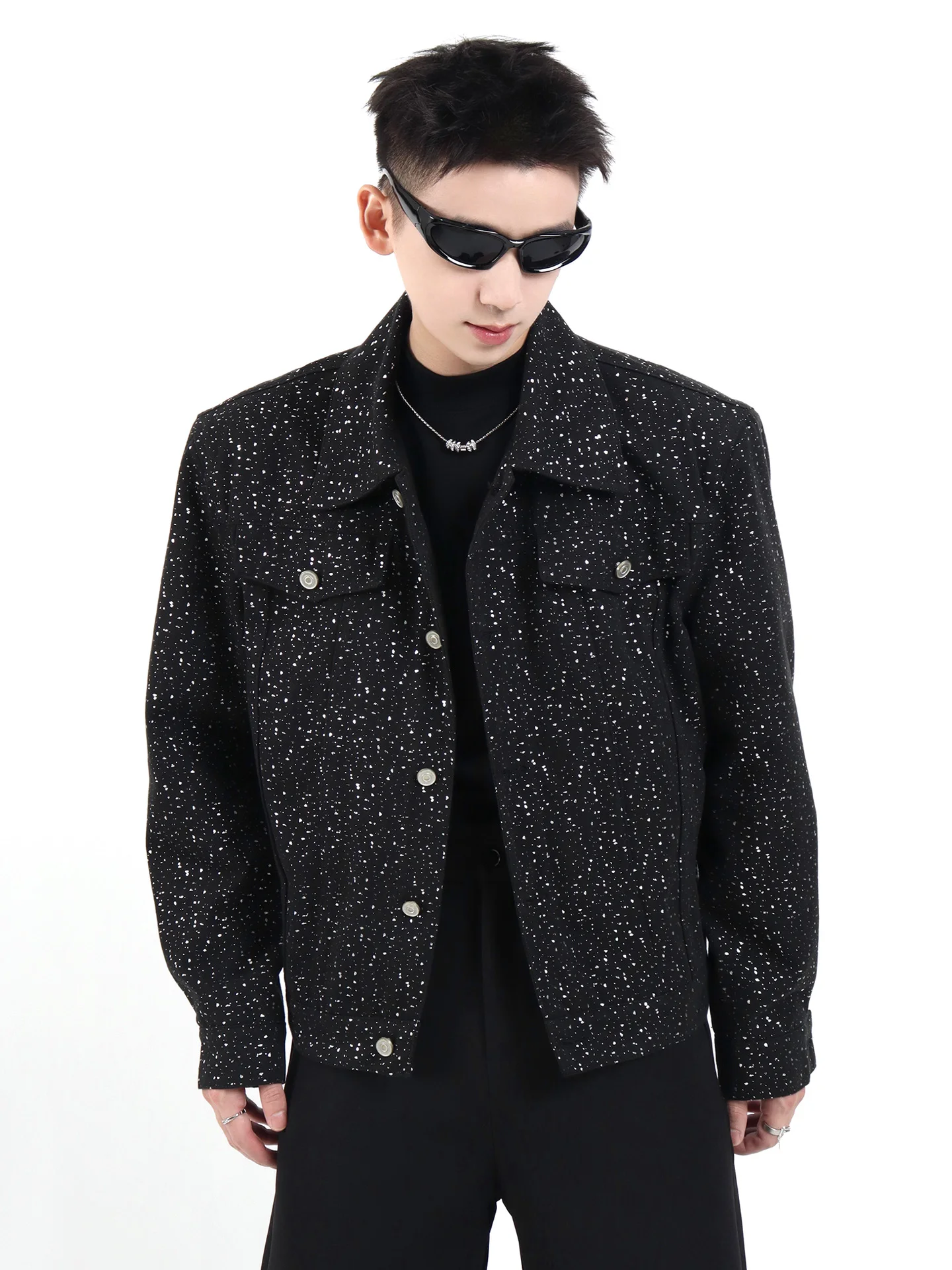 Men's 2025 Autumn New Starry Sky Hot Diamond Short Style Denim Jackets Men's High-end Fashion Versatile Tops Loose Lapel Jackets