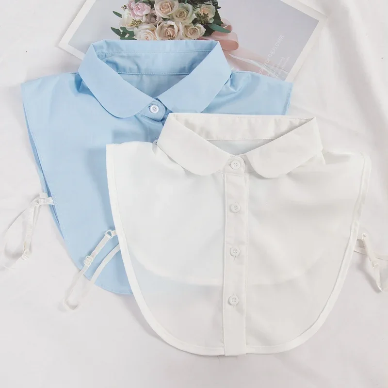 เสื้อเชิ้ตผู้หญิงผ้าฝ้ายสีขาวสำหรับฤดูใบไม้ผลิและฤดูใบไม้ร่วง ปกตั้งเล็กแบบพับได้ อเนกประสงค์ แฟชั่นเสื้อคลุมคอปลอม อุปกรณ์เสริมเสื้อผ้า