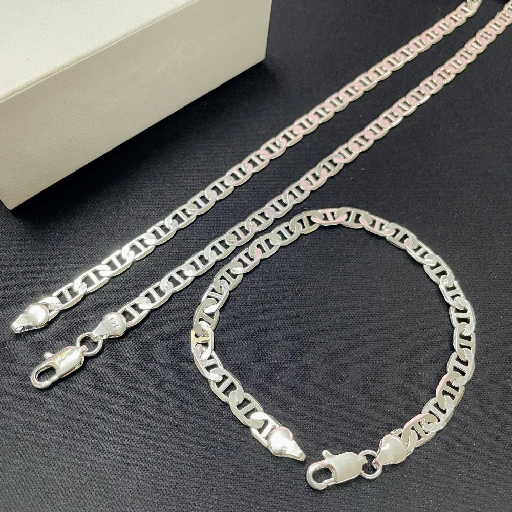 

Изысканное серебро 925 пробы, красивая 6 мм, счастливая цепочка, ожерелье, браслет, набор для женщин и мужчин, модные свадебные аксессуары, подарки