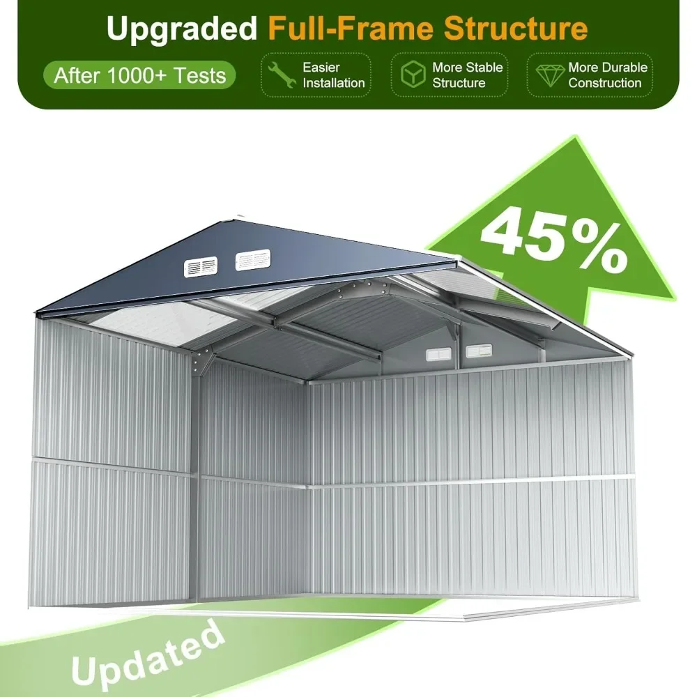 

12x10 FT Metal Sheds & Outdoor Storage: Heavy Duty Garden Sheds with Dual Transparent Roof Panels, DIY-installable