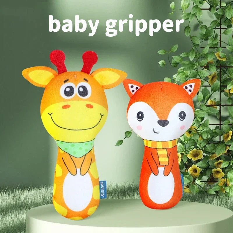 Baby Cartoon Animal Handheld Rattle Toys Squeaky Sound Placation Soothing Plush Grip Toys Newborns Soft Stuffed Animal Toys Gift