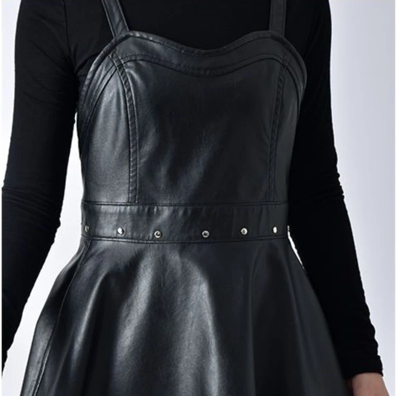 Apron Soft PU Leather Fine Girl Dress Slim Waterproof Oil-proof Home Cleaning Kitchen Baking Fashion Rivet Decoration Wholesale