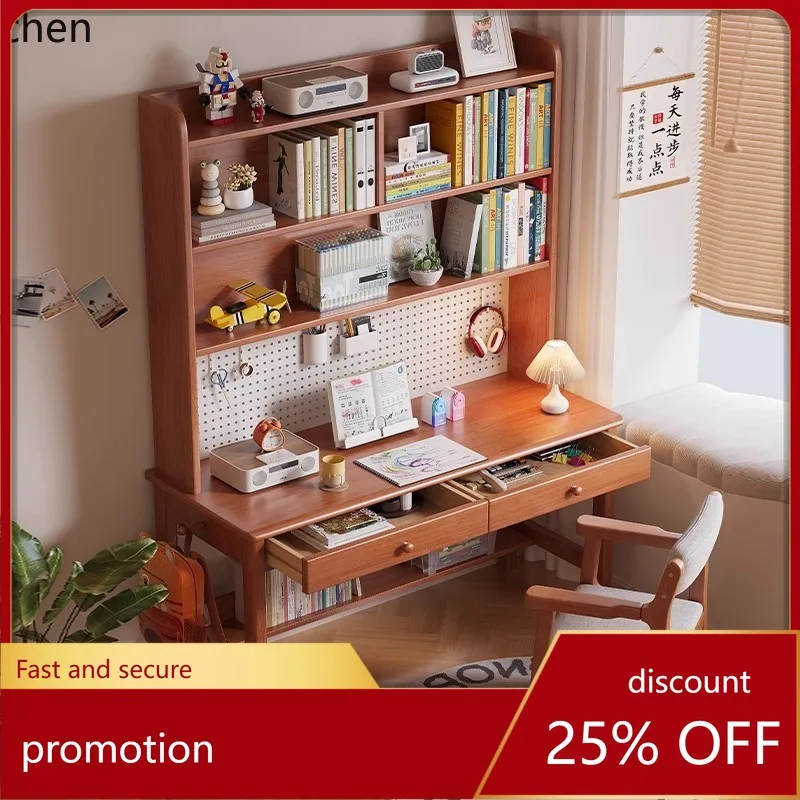 

Hxl solid wood desk with integrated bookshelf - computer desk and office chair set