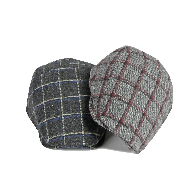 2023 Autumn and Winter Polyester Plaid Print Newsboy Caps Flat Peaked Cap Men and Women Painter Beret Hats 124