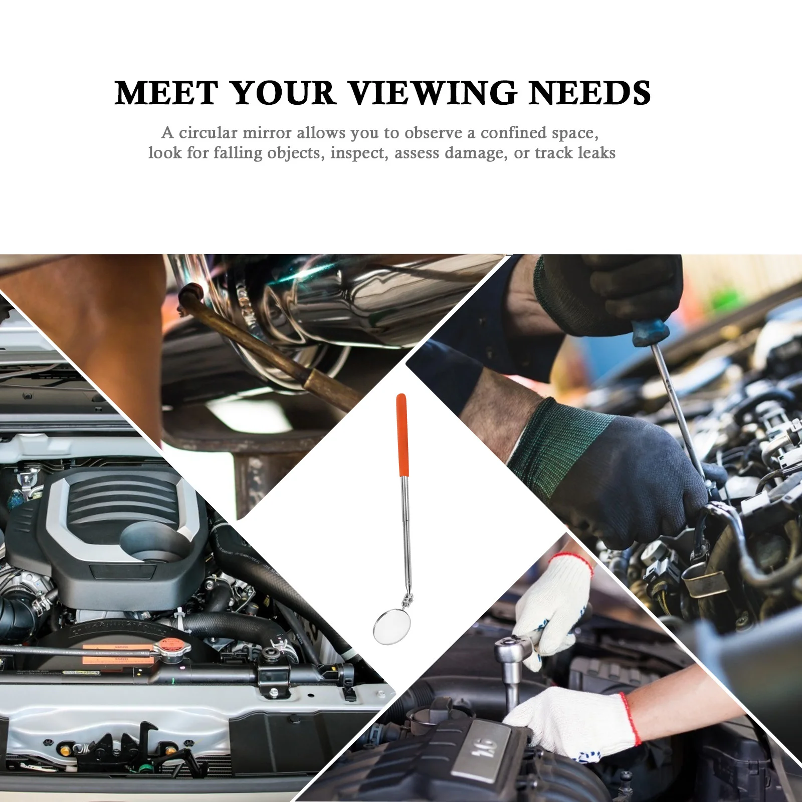 

1Pcs Telescoping Inspection Mirror Flexible Swivel Round Stick Car Vehicle Inspection Tool Auto Swivel Telescopic Mirror