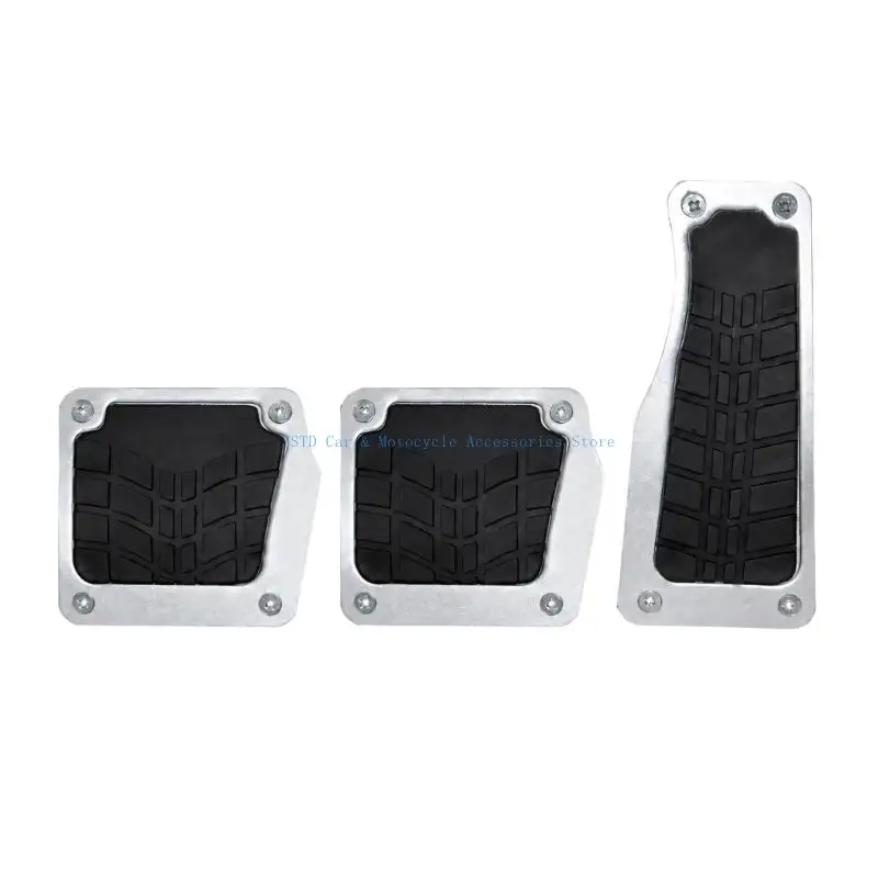 L5BC Vehicle Pedal Pads 3 Piece Manual Transmission Foot Pad Cover Set, Metal Covers with Non Slip Inserts for Everyday Driving