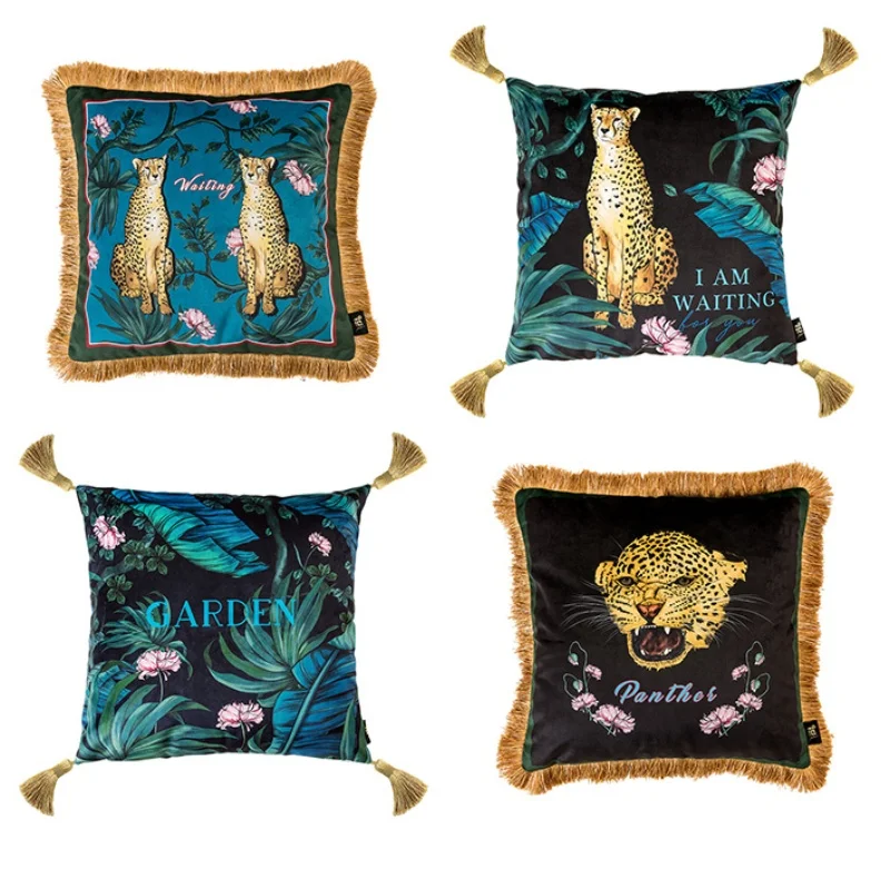 

Dark Green Blue Pillows American Leopard Pillows Luxury Velvet Decorative Pillow Cover For Sofa Chair Home Decorations