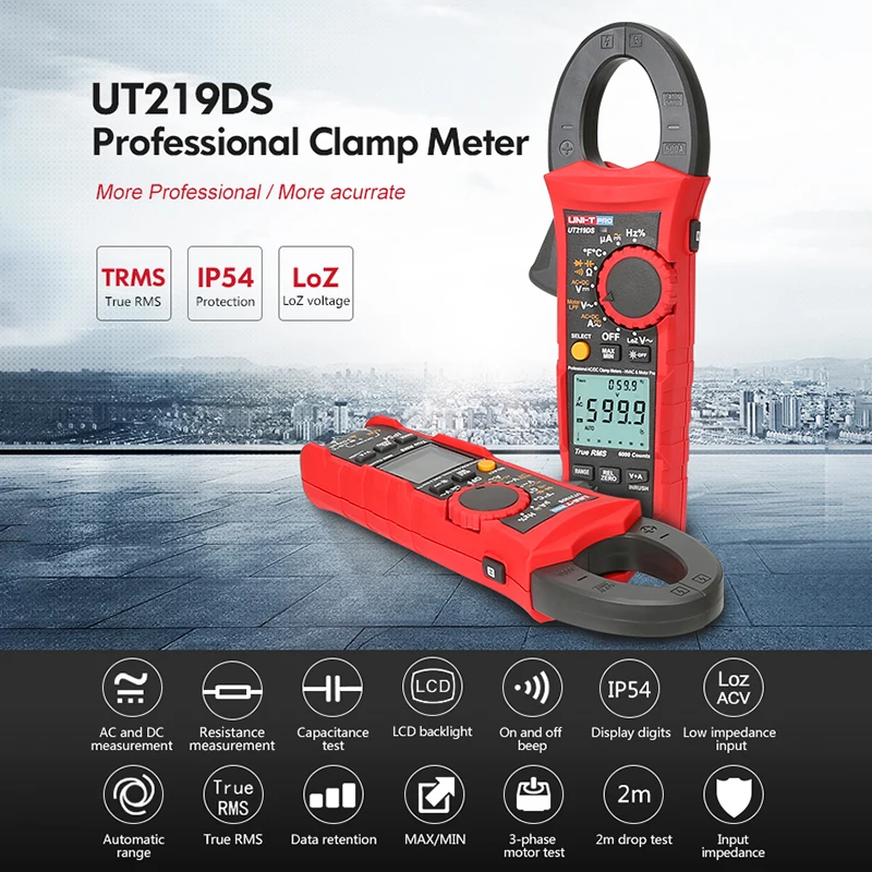 UNI-T Professional Digital Clamp Meter 1000V AC DC UT219DS UT219E True RMS Auto Power Off 3 Phase Motor Sequence Test Inrush