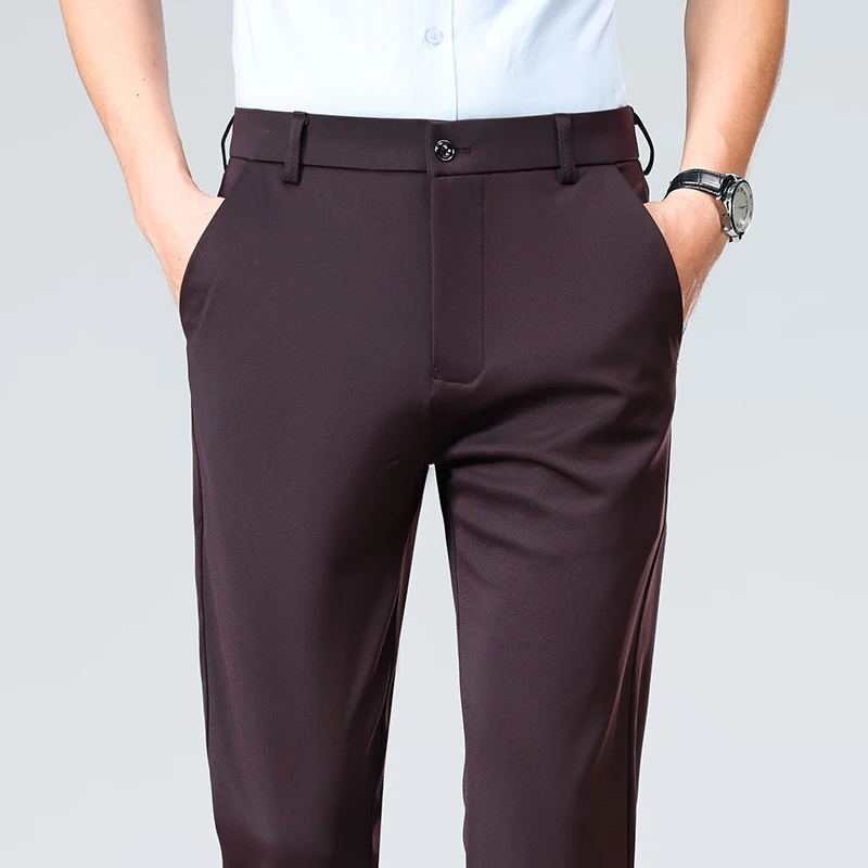 Men's Trousers Stretchy Classic Office Business Causal Pants Solid Color Spandex Suit Pants Formal Korean Straight Dress Pants