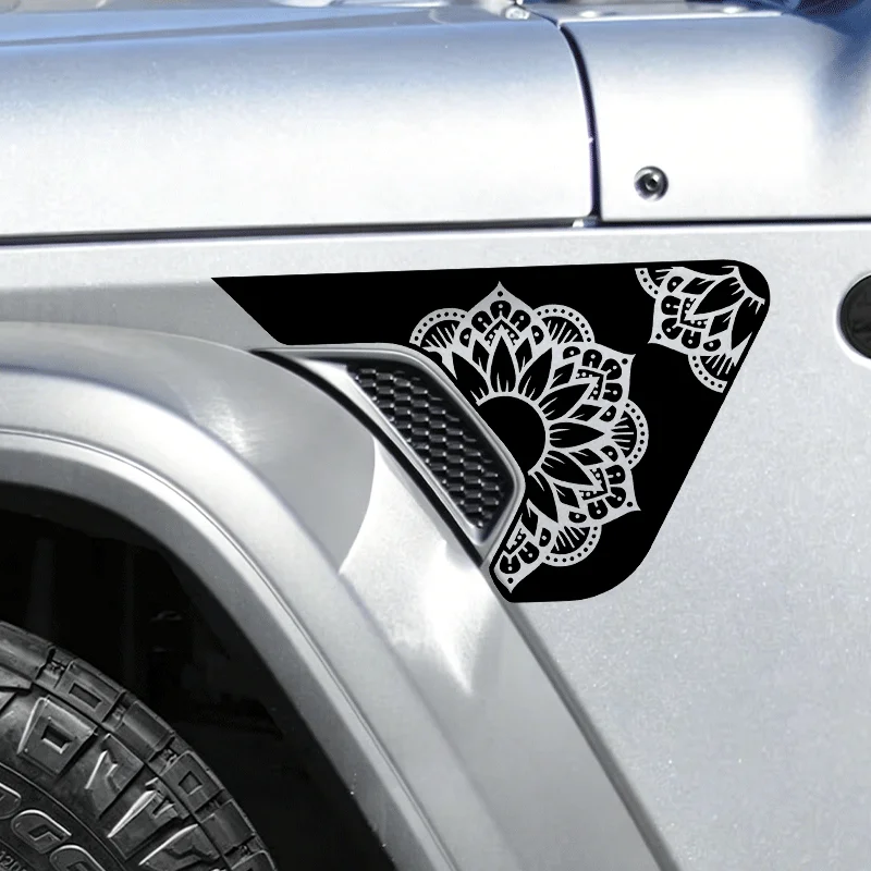 

Mandala Sunflower Car Stickers Decoration Fender Vent Exterior Accessories Vinyl Decals for Jeep Wrangler JL JLU JT 2018-2026
