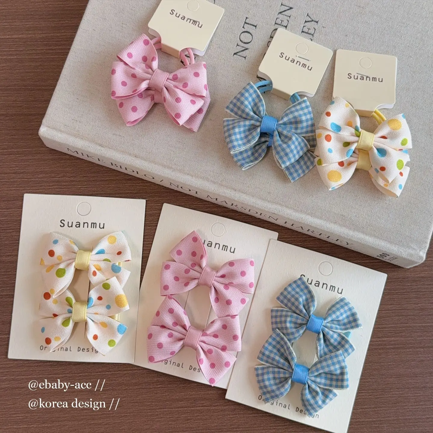 Hair Ties Stretchy Nylon Fabric Bow Colorful Polka Dot Hair Bands Matching Clips Cute Kids Hair Accessories for Bun