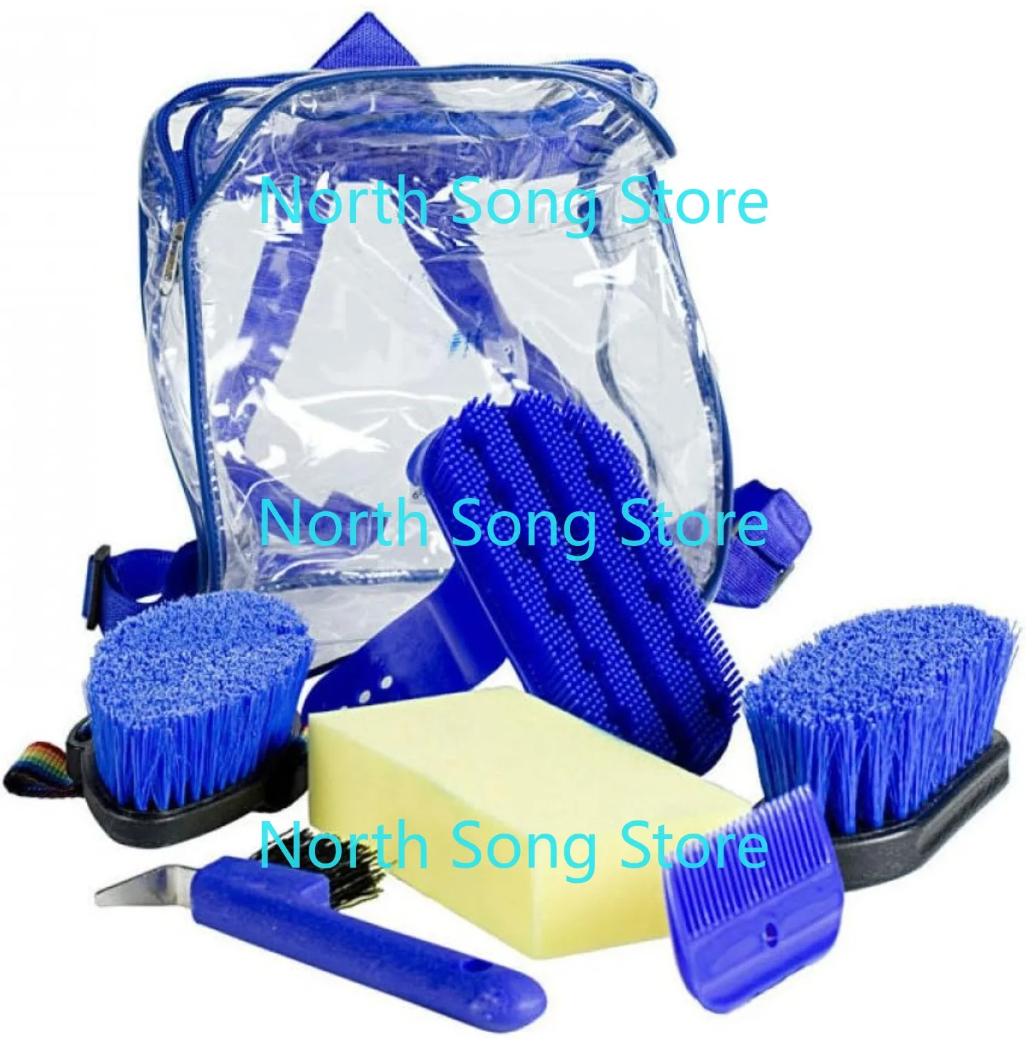 

Horse Grooming Set with Six Soft Grip Grooming Tools - Blue - One Size Backpack Easy Carry