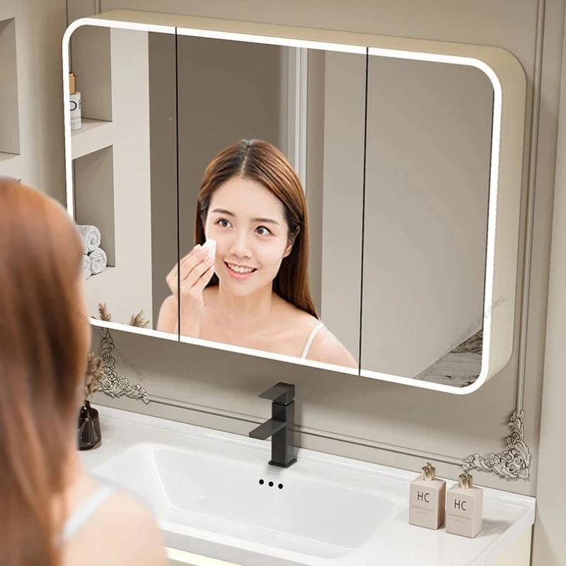 الفضاء الألومنيوم خزائن الحمام الذكية الحائط الشمال متعددة الوظائف مرآة خزائن رفوف ديكور أثاث المنزل #4