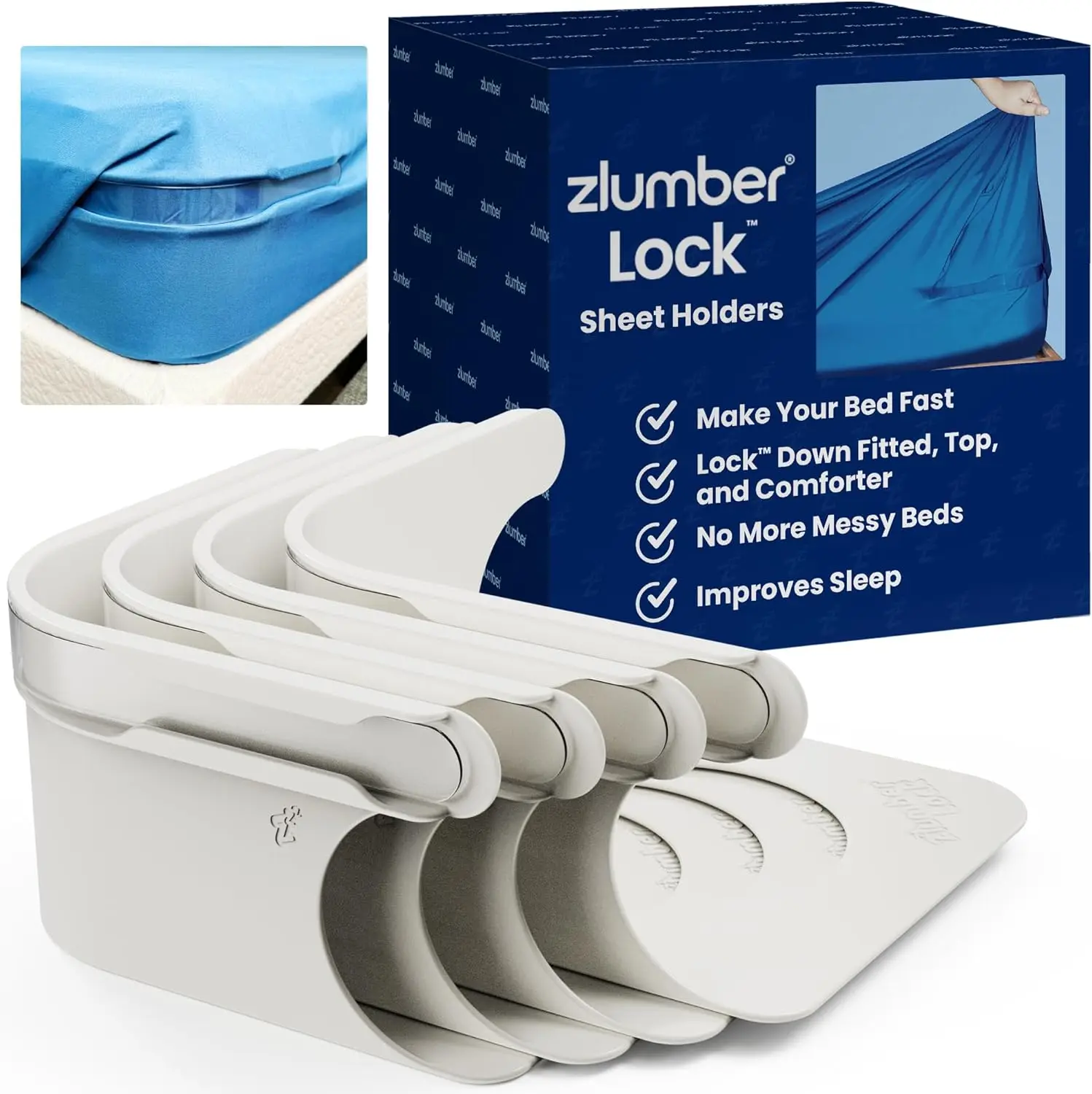 

The Original USA Patented ZlumberLock – Secure Sheet Holder with Heavy-Duty Mattress Straps – No More Loose Bedding, Universal F