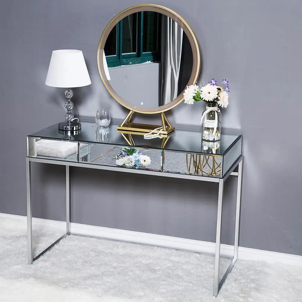 

Mirrored Console Table with Drawers for Entryway/Hallway Silver Bedroom Desk